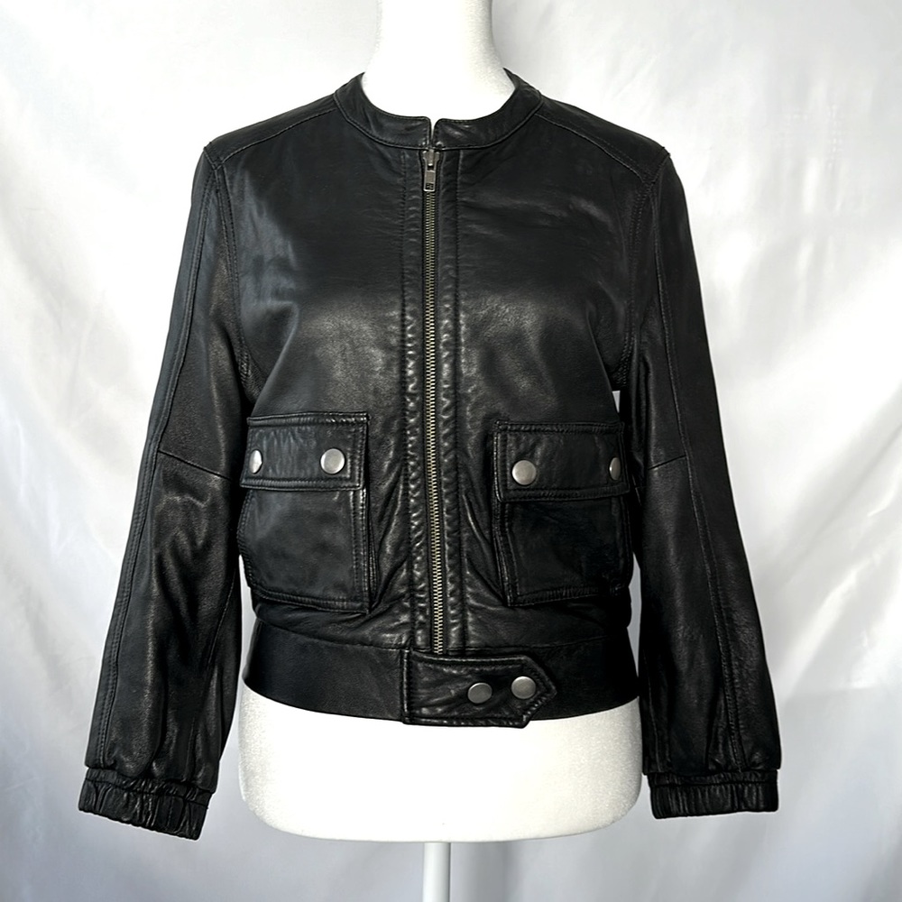 Joie Women’s Black Leather Jacket Silk Lined S